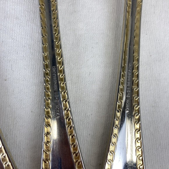 3 Retroneu GOLD ACCENT Chain 7” 18/8 Korea Stainless Dinner Spoon Great Quality - Picture 12 of 12